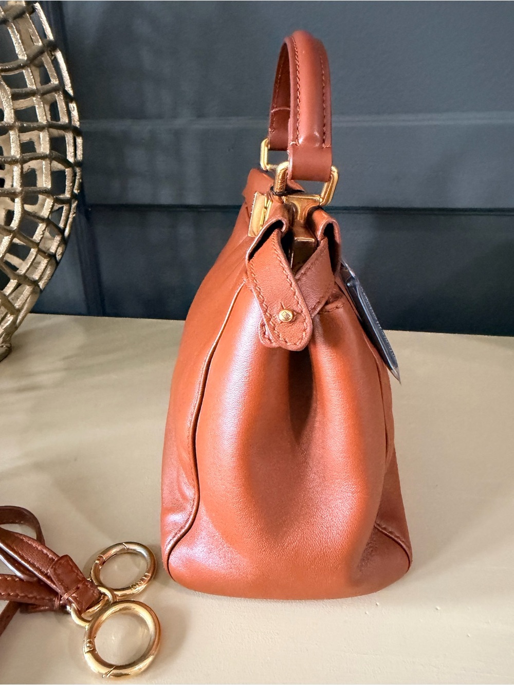Fendi Peekaboo Mini Brown Leather Top Handle Crossbody Bag Gold Hardware - Picture 3 of 15